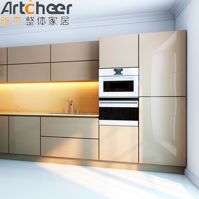 satın al Çağdaş Tasarım Tarzı Yüksek Parlak Lak Modern Mutfak Duvar Dolabı Beige And Grey Color çevrimiçi üretim
