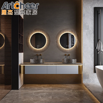 satın al Lüks Ticari Çift Lavabo Banyo Modern Şık Banyo için Vanity Mobilya çevrimiçi üretim