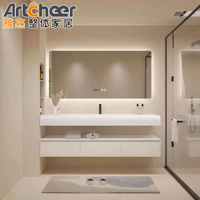 satın al Şık Katı Ahşap Banyo Vanity çekmece depolama ve dayanıklı Carrara Mermer Üstü ile çevrimiçi üretim