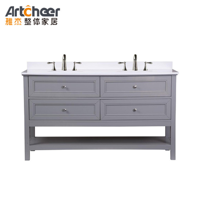 satın al Katı Ahşap Bacaklar Modern Tasarımda Çift Lavabo ve 4 Çekmeceli Banyo Vanity Dolabı çevrimiçi üretim