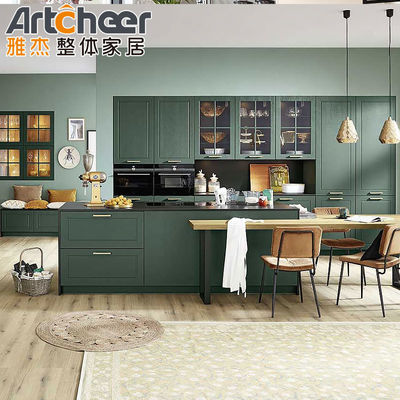 Yeşil ve Kırmızı Mutfak Dolabı Adaları Modern Ahşap Mutfak Mobilya Tasarımı