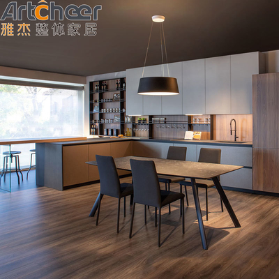 Modern Stil Adası u mutfak dolapları E0 Derecesi Ahşap Finer ve Yüksek Parlaklıklı Laklı Kapı Panelleri