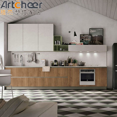 Modern PANEL Ahşap Tarzı Mutfak Dolabı ile Özel Renkli Ada Lavabo Üssü Dolabı