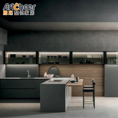 Dayanıklı Modern Tarzı Ahşap Mutfak Dolabı L Şekilli Yemek Masası Tam Tasarım Set