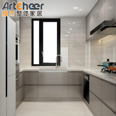 Modern Şık Gri Beyaz Renkli Mutfak Dolabı Matt Finish ve Duvar Asma Tasarımı