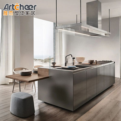 Özel Sintered Taş Mermer Mat Melamine Koyu Gri Siyah Renkli Mutfak Dolabı