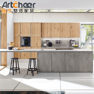 Sanatçı Mutfak Dolapları Plywood Carcase ve Veneer Laminated Finish ile Mobilya
