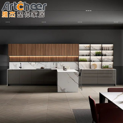 Modern Mutfak Mobilyaları Gri Melamine L Şekilli Dolabı Pantry Dolabıyla